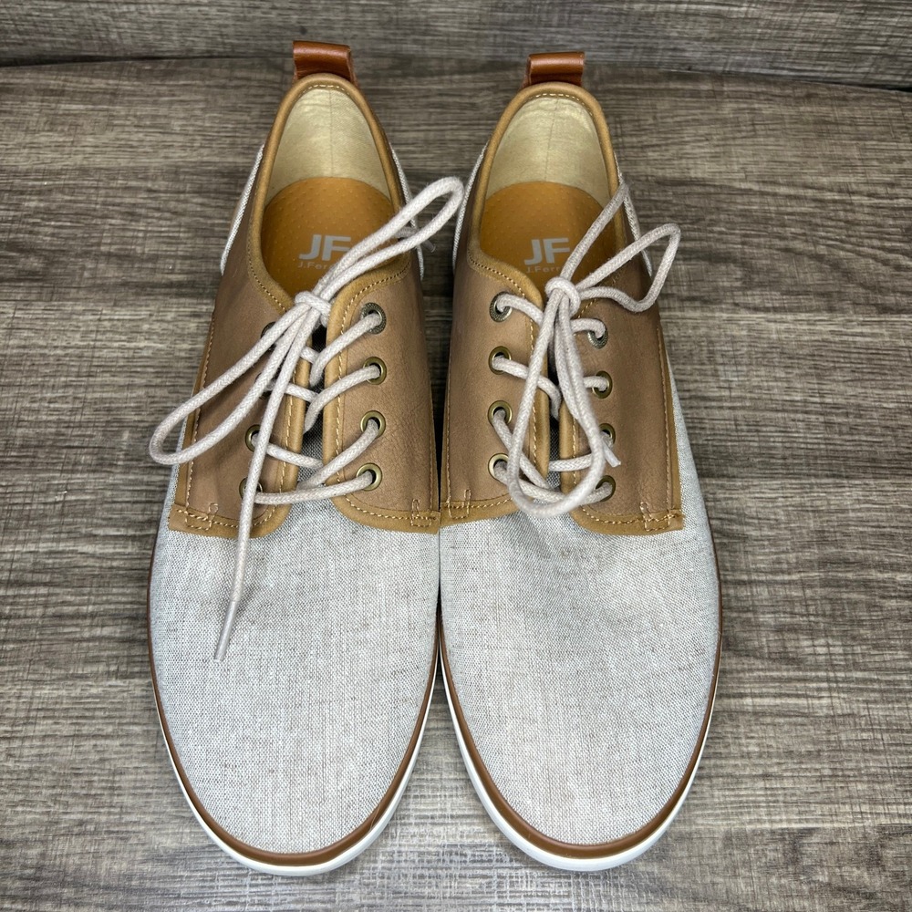 J Ferrar Mens Clutch Oxford Dress Shoes Size 8.5 Tan Canvas Leather Old Money - Picture 8 of 11